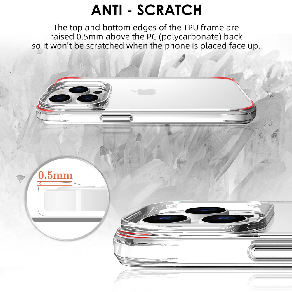 iCoverLover Shockproof Clear Case for iPhone 14 Pro Max, showcasing its transparent design and protective features.