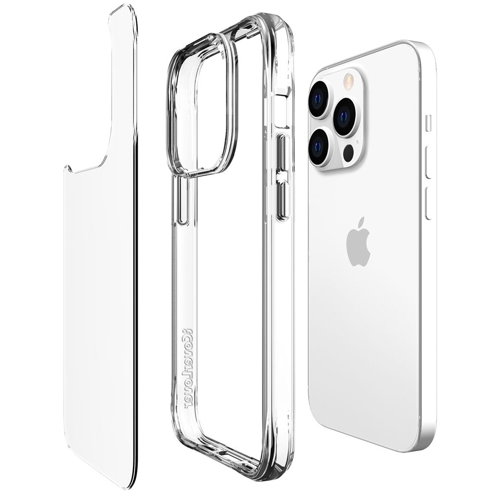 iCoverLover Shockproof Clear Case for iPhone 14 Pro Max, showcasing its transparent design and protective features.