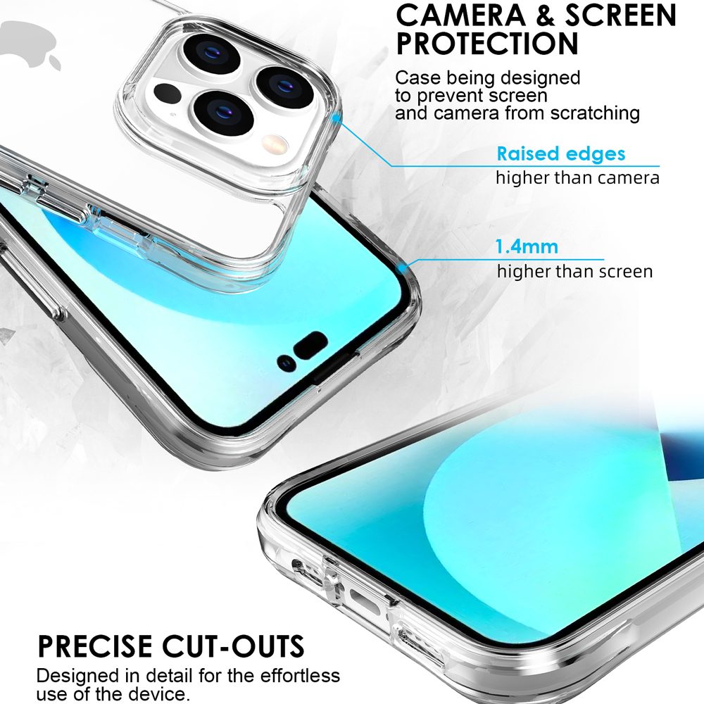 iCoverLover Shockproof Clear Case for iPhone 14 Pro Max, showcasing its transparent design and protective features.
