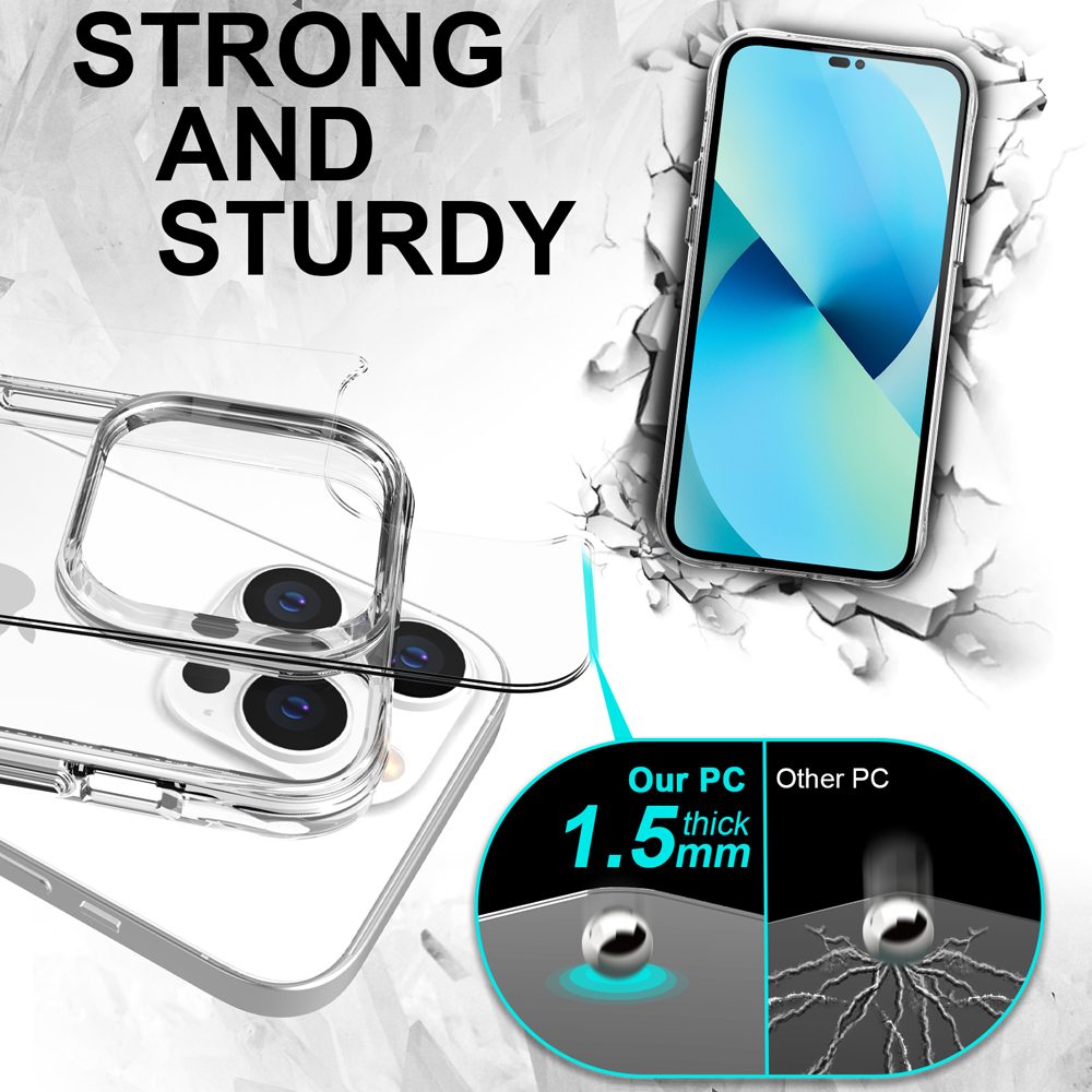 iCoverLover Shockproof Clear Case for iPhone 14 Pro Max, showcasing its transparent design and protective features.