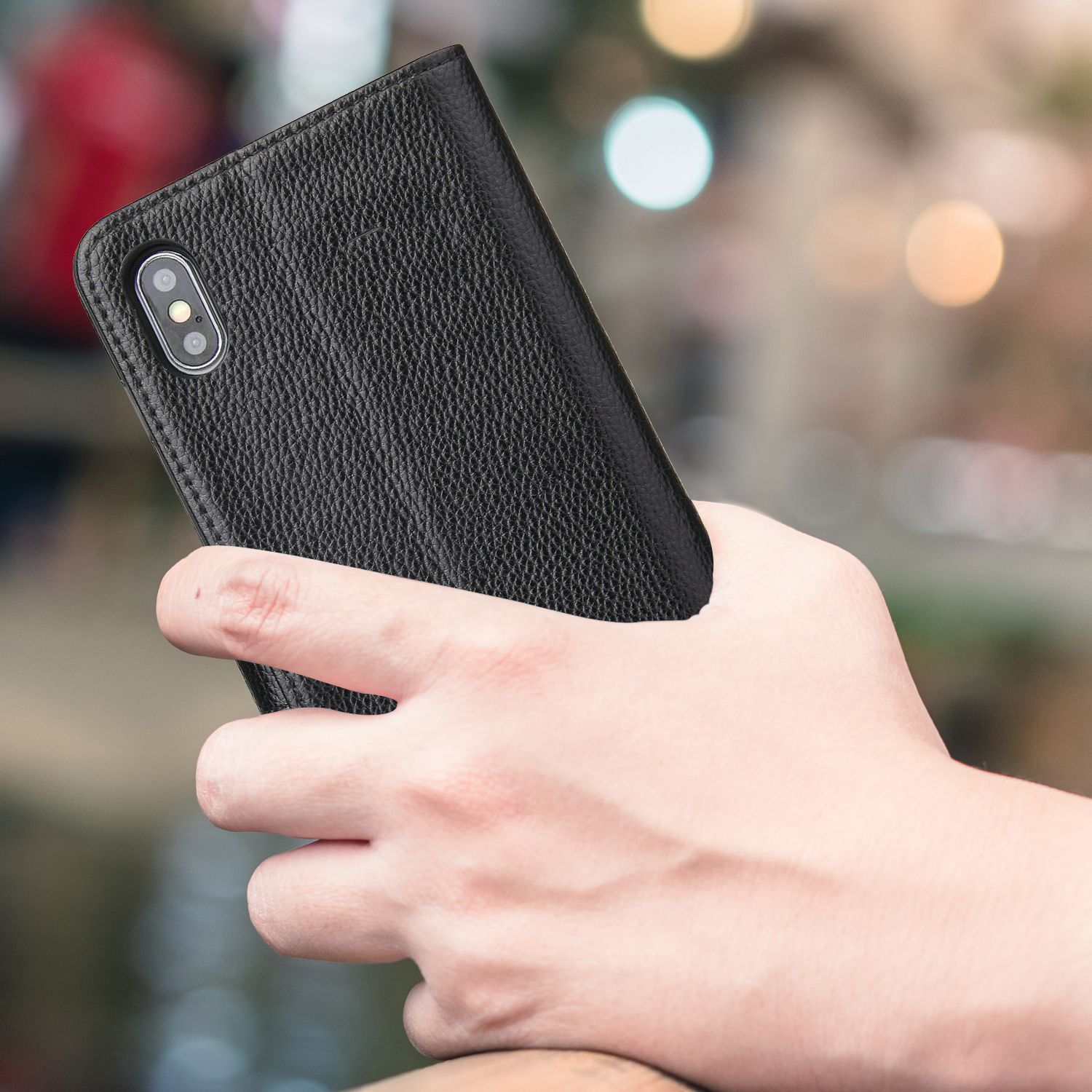 iCoverLover Genuine Cow Leather Wallet Flip Case for iPhone XS and X, featuring card slots and cash compartment.