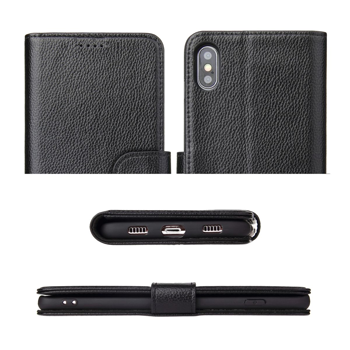 iCoverLover Genuine Cow Leather Wallet Flip Case for iPhone XS and X, featuring card slots and cash compartment.