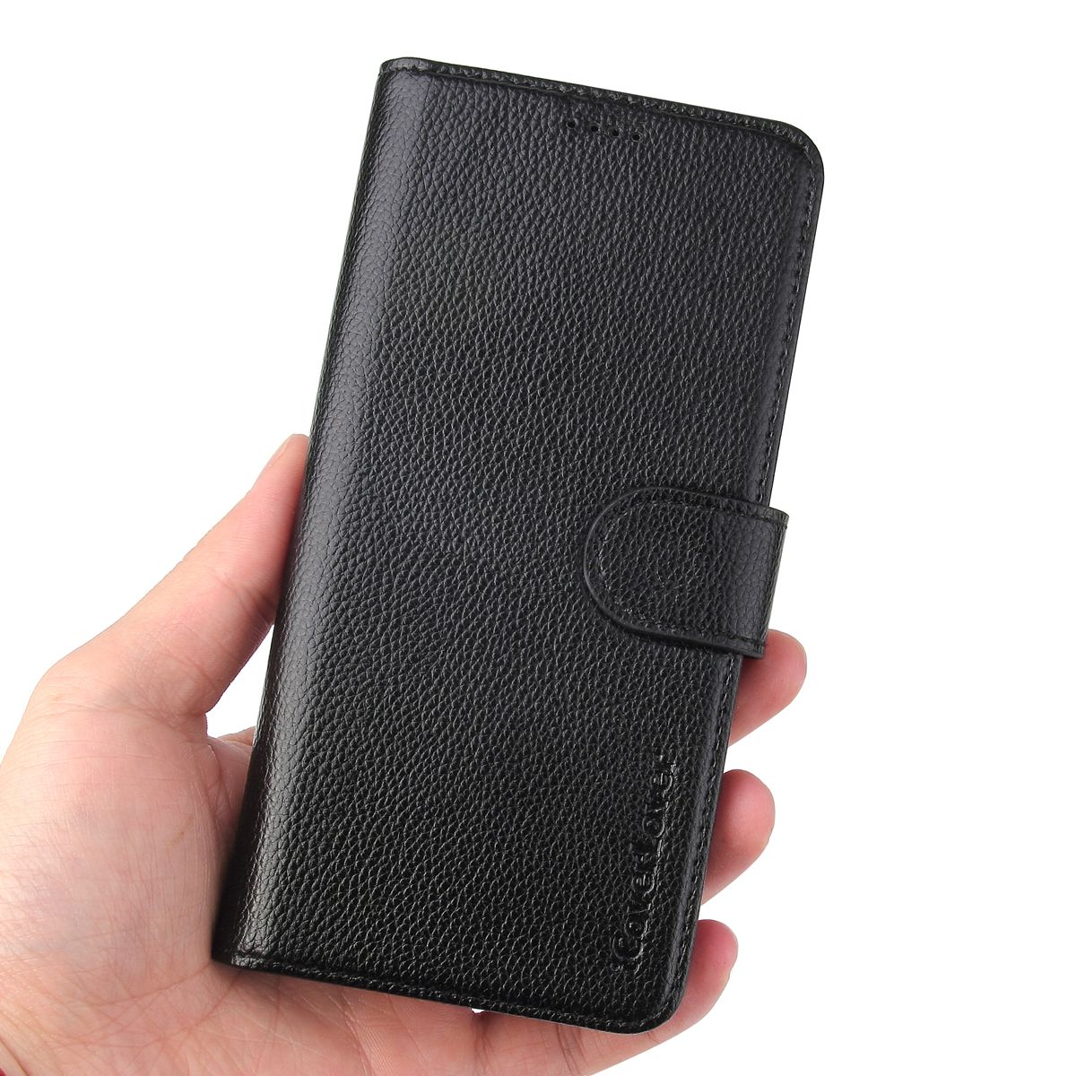 iCoverLover Genuine Cow Leather Wallet Flip Case for iPhone XS and X, featuring card slots and cash compartment.