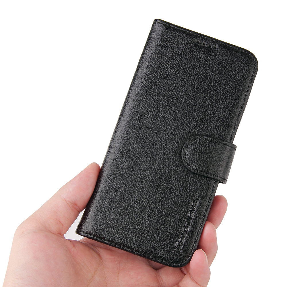 iCoverLover Genuine Leather Wallet Case for Samsung Galaxy S22+ Plus, featuring card slots and a kickstand in a sleek design.