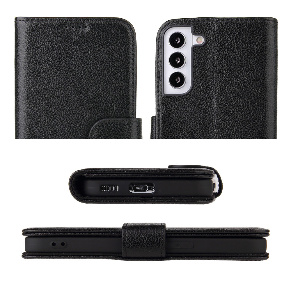 iCoverLover Genuine Leather Wallet Case for Samsung Galaxy S22+ Plus, featuring card slots and a kickstand in a sleek design.