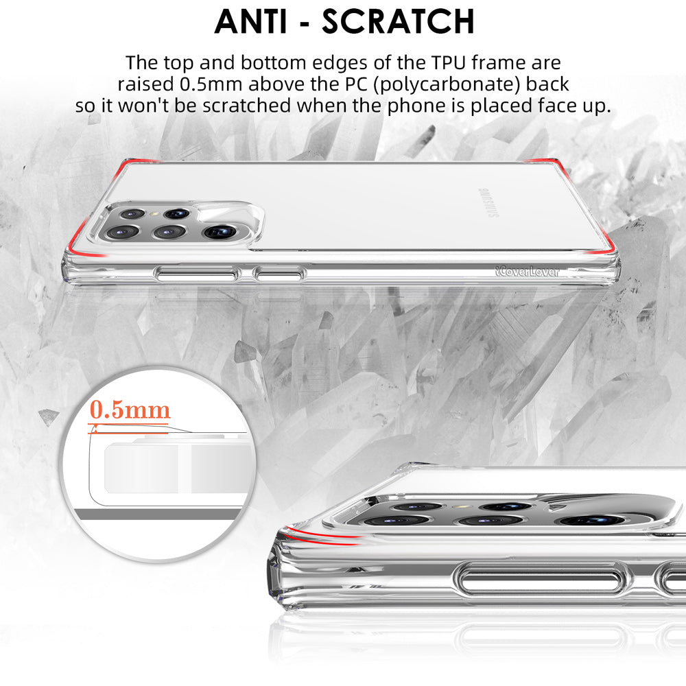 iCoverLover Slim Shock-proof Case for Samsung Galaxy S22 Ultra, showcasing its transparent design and durable materials.