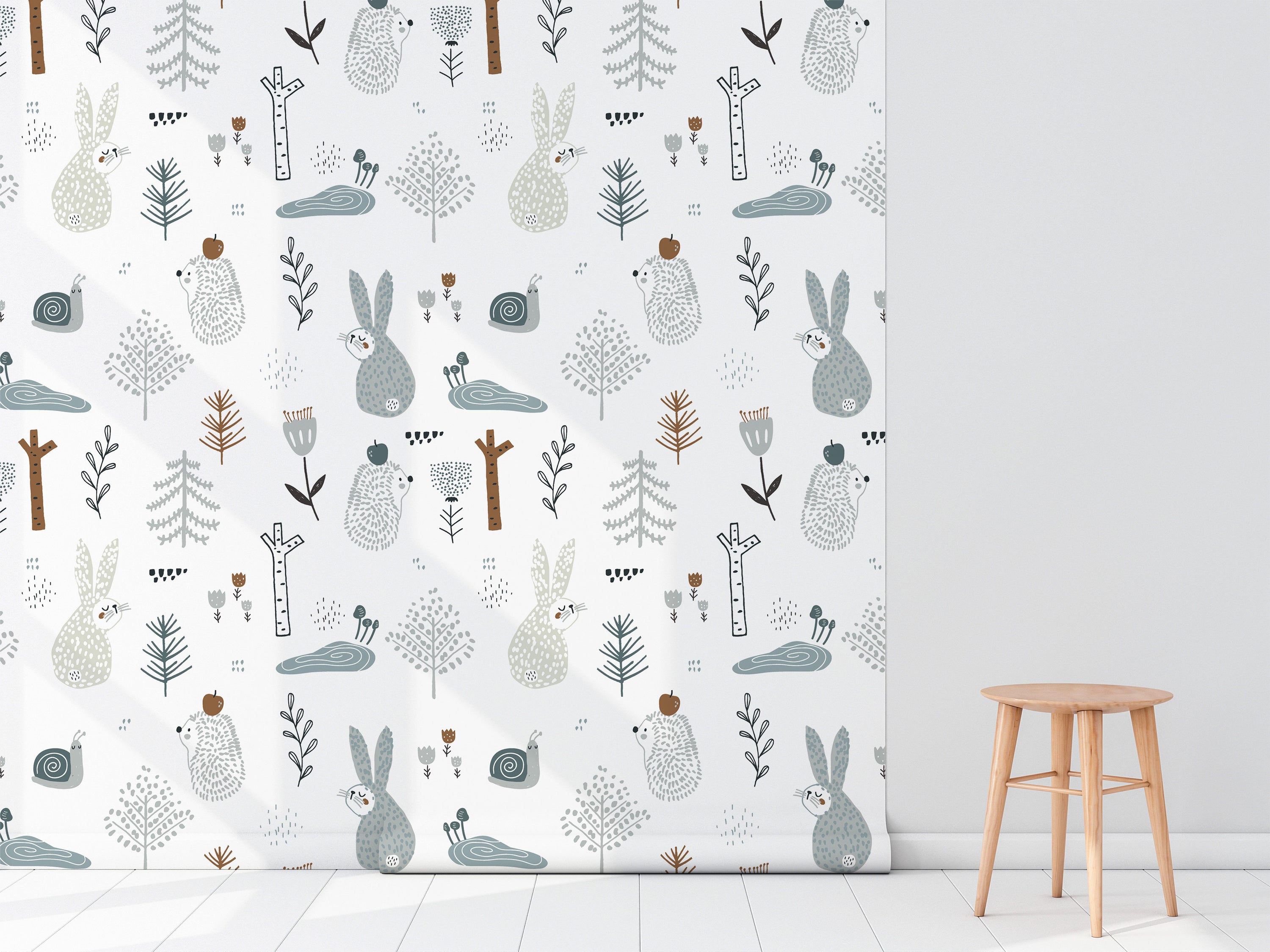 Forest Friends Wallpaper featuring vibrant colors and modern design, perfect for any room decor.