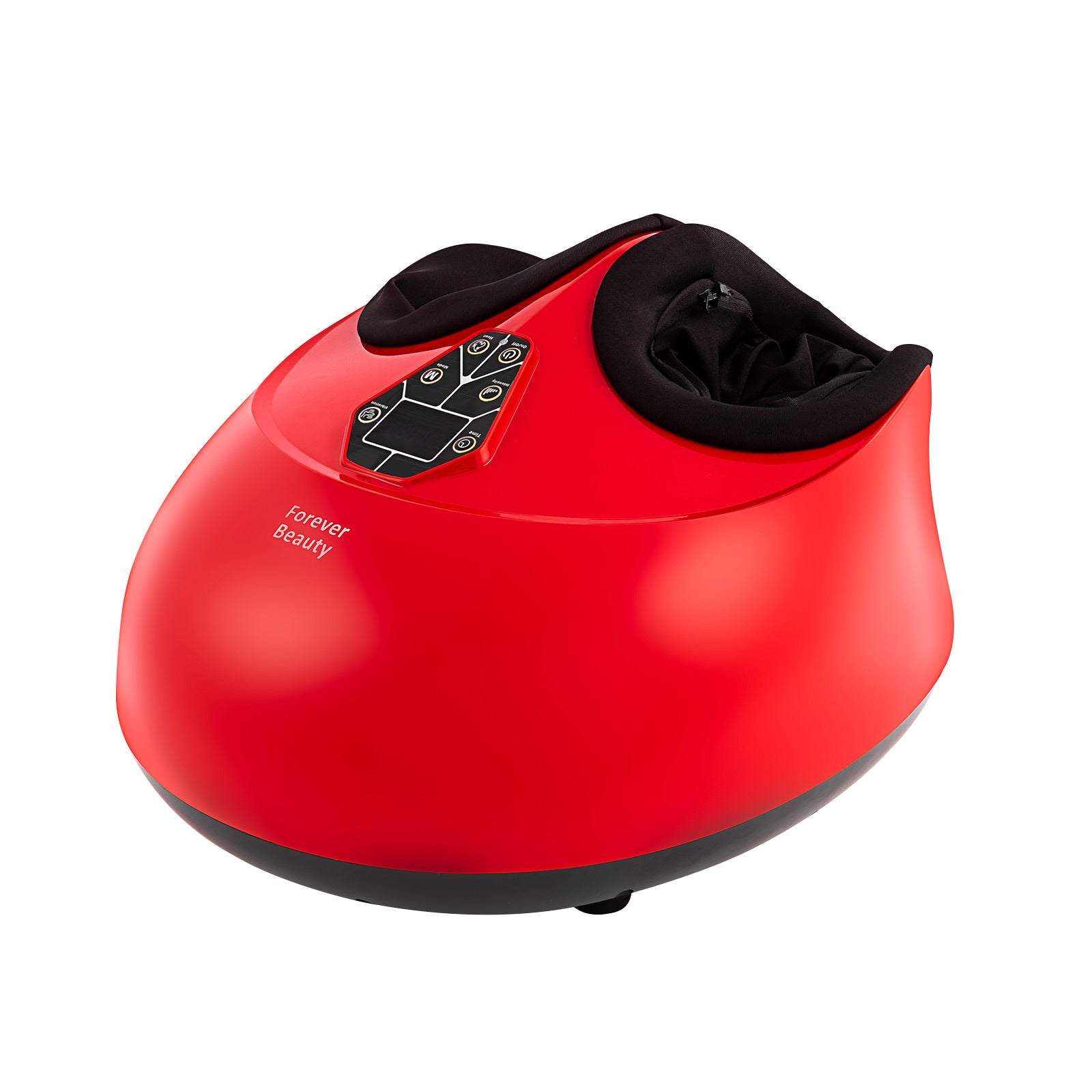 Forever Beauty Red Foot Massager featuring air compression, Shiatsu heat, and remote control for ultimate relaxation.