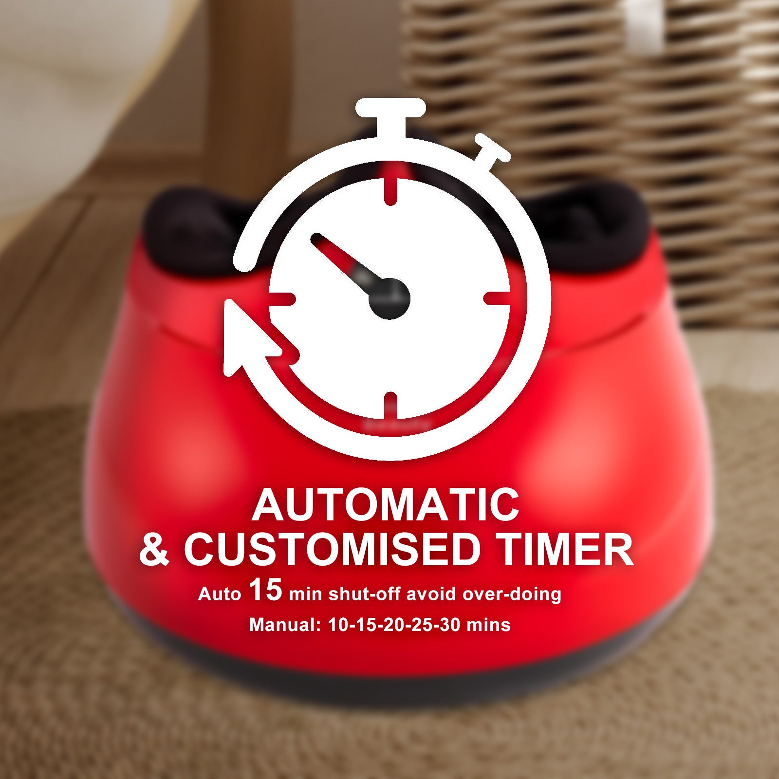 Forever Beauty Red Foot Massager featuring air compression, Shiatsu heat, and remote control for ultimate relaxation.