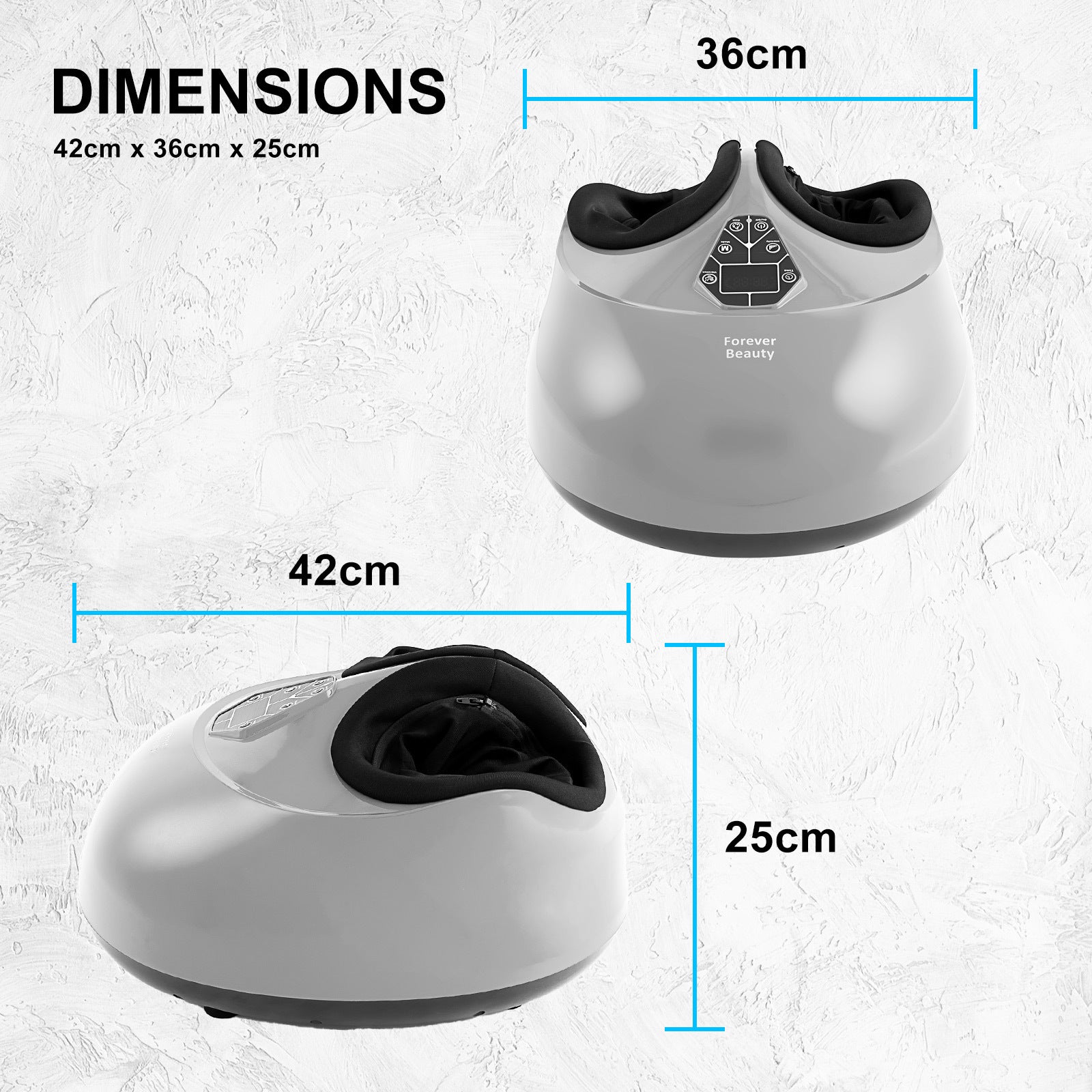Forever Beauty Silver Foot Massager with air compression and shiatsu heat features, designed for ultimate foot relaxation.