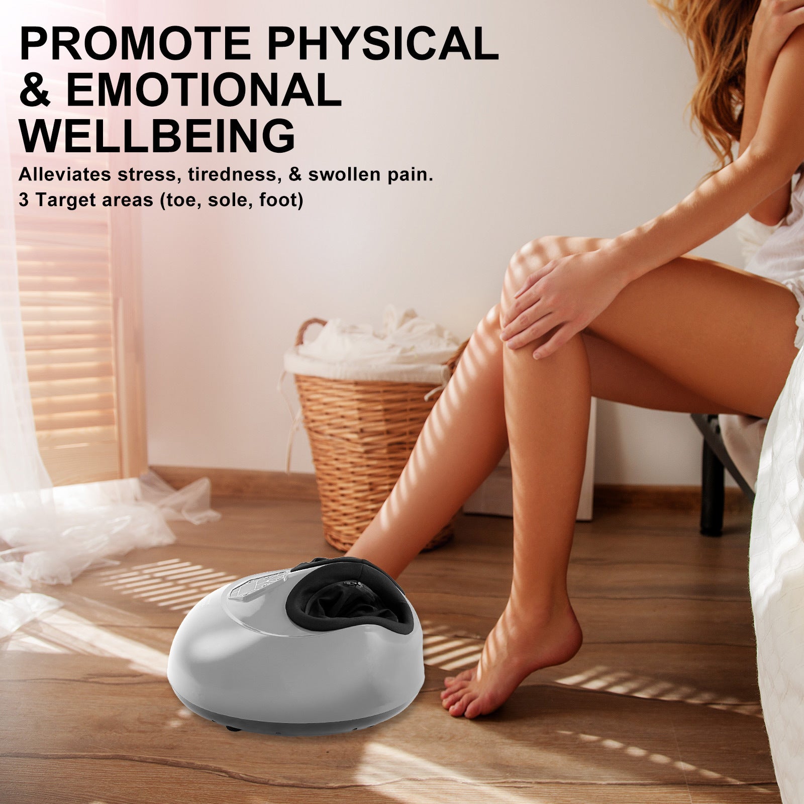 Forever Beauty Silver Foot Massager with air compression and shiatsu heat features, designed for ultimate foot relaxation.