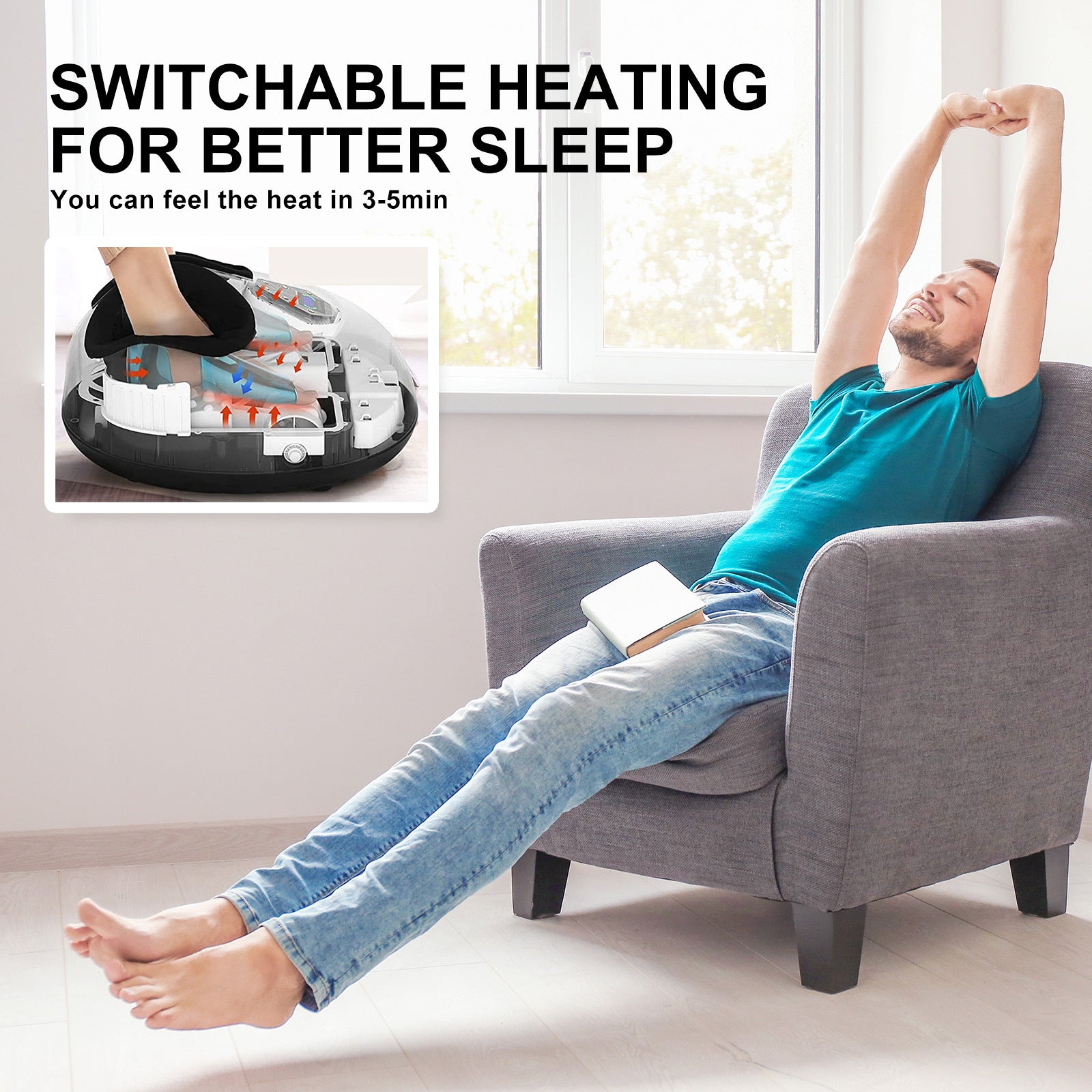 Forever Beauty Silver Foot Massager with air compression and shiatsu heat features, designed for ultimate foot relaxation.