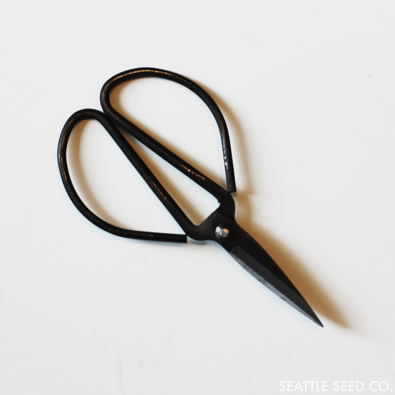 A pair of forged steel pruners with sharp blades, showcasing their ergonomic design and durable construction, ideal for gardening and kitchen tasks.