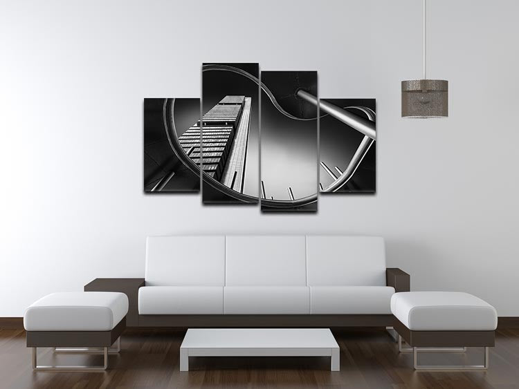Foster Tower 4 Split Panel Canvas artwork featuring a dynamic design divided into four equal sections, perfect for modern decor.