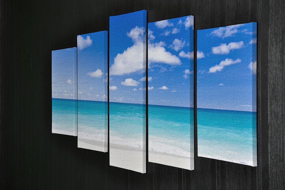 Foul Bay Barbados 5 Split Panel Canvas artwork showcasing a vibrant beach scene divided into five panels.
