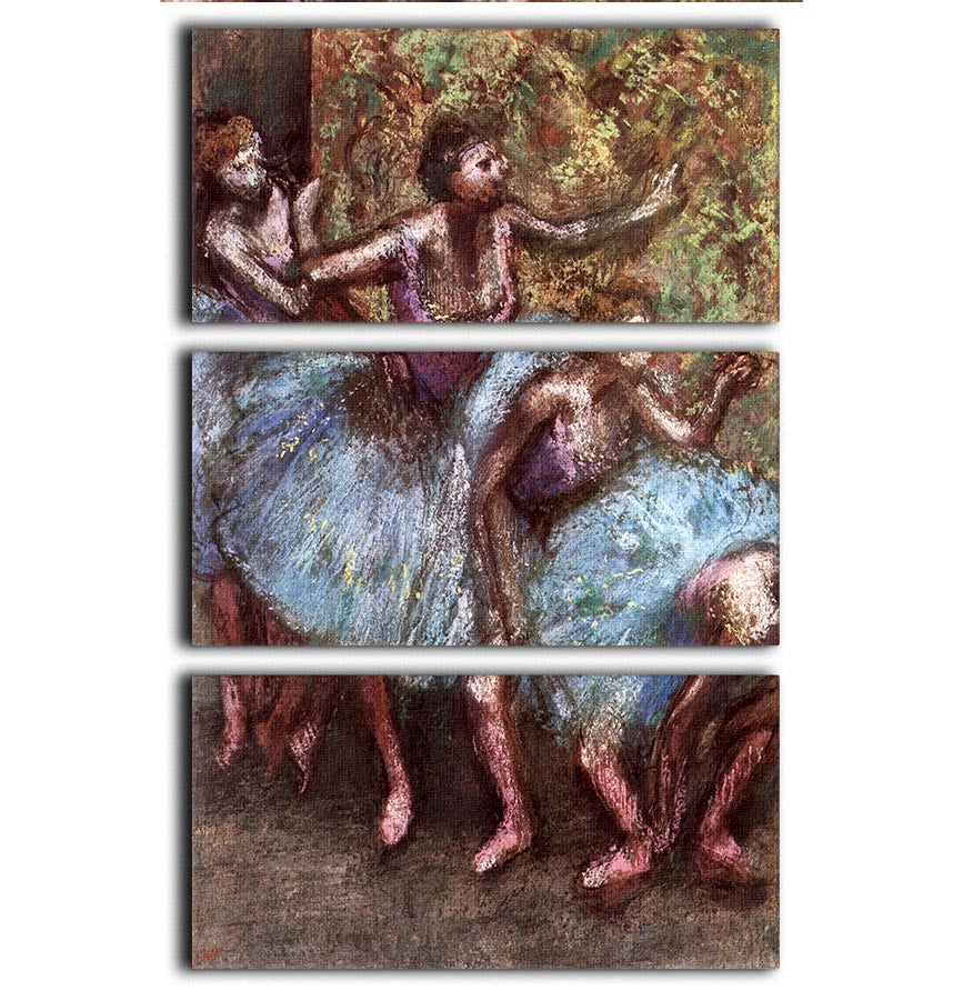 Three-panel canvas print featuring Degas' Four Dancers artwork, showcasing elegant ballet dancers in motion.
