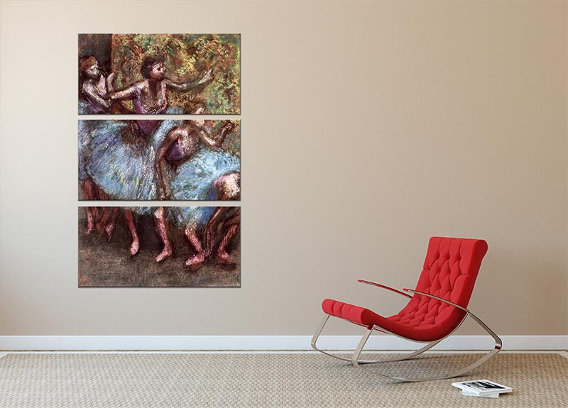 Three-panel canvas print featuring Degas' Four Dancers artwork, showcasing elegant ballet dancers in motion.