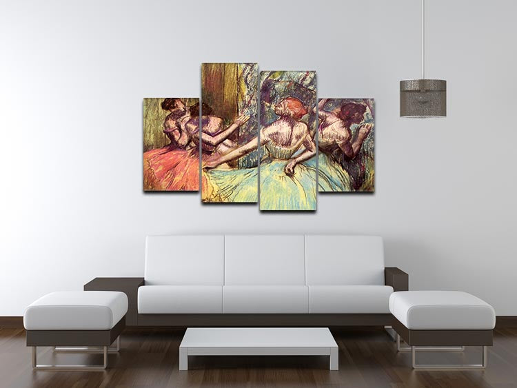 Four Dancers Behind the Scenes 2 by Degas, split into four panels, showcasing elegant ballet dancers in motion.