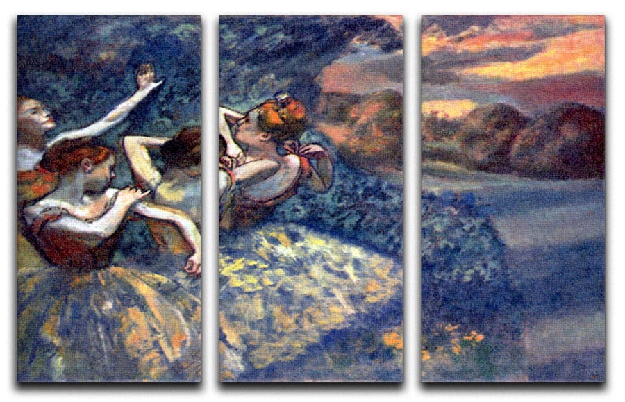Three-panel canvas print featuring Degas's Four Dancers artwork, showcasing elegant dancers in motion.