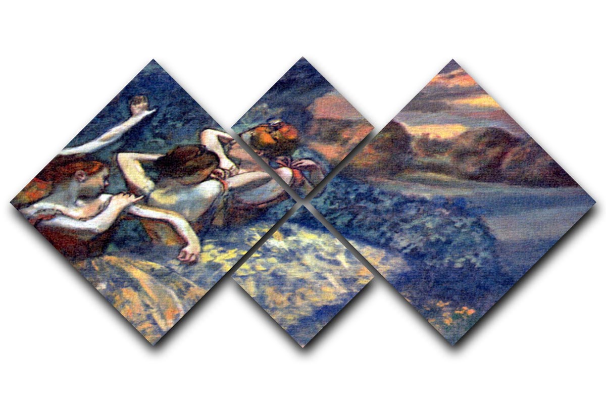 Four Dancers by Degas multi-panel canvas artwork featuring four elegant ballet dancers in motion, beautifully arranged in a square format.