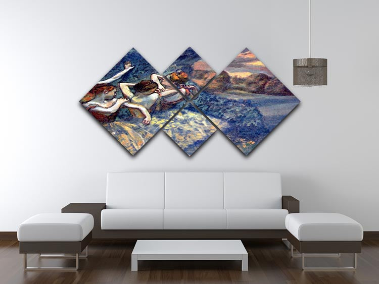 Four Dancers by Degas multi-panel canvas artwork featuring four elegant ballet dancers in motion, beautifully arranged in a square format.