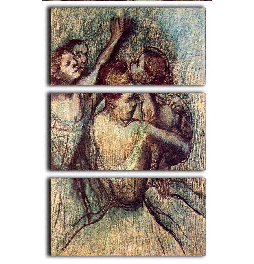 Three-panel canvas print featuring Degas' Four Dancers in Half Figure, showcasing elegant dancers in motion.