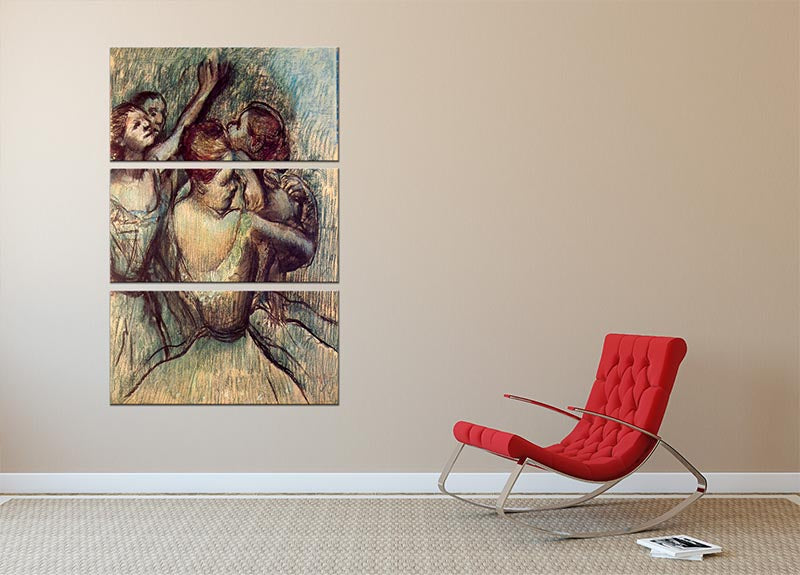 Three-panel canvas print featuring Degas' Four Dancers in Half Figure, showcasing elegant dancers in motion.