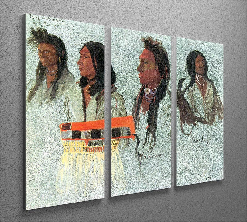 Three-panel canvas print featuring Four Indians by Bierstadt, showcasing vibrant colors and intricate details.