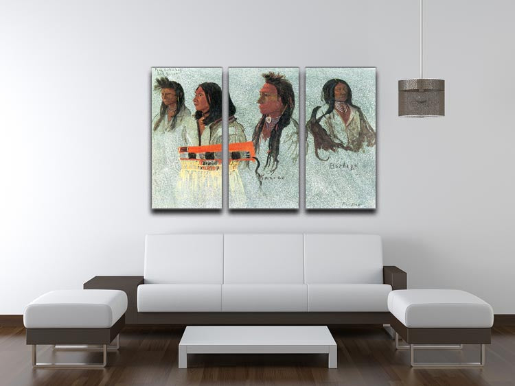 Three-panel canvas print featuring Four Indians by Bierstadt, showcasing vibrant colors and intricate details.