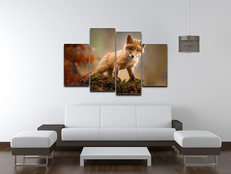 Fox 4 Split Panel Canvas artwork featuring four equal sections, creating a cohesive and dynamic design for home decor.