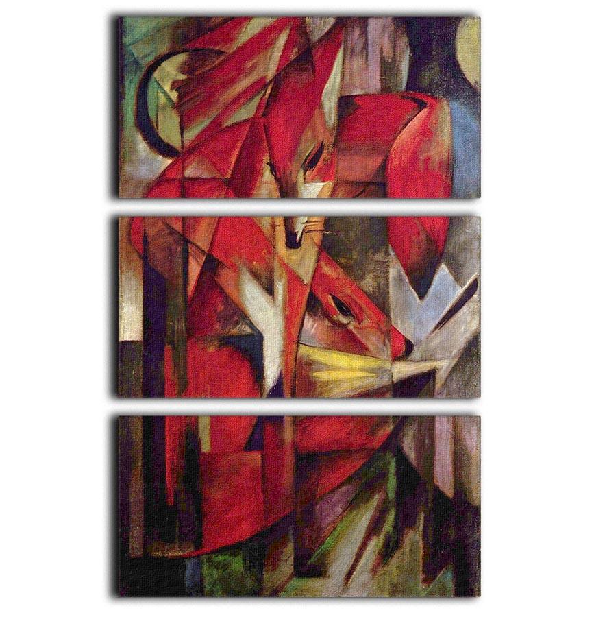 Foxes by Franz Marc 3-panel canvas print showcasing vibrant colors and artistic design, perfect for modern decor.