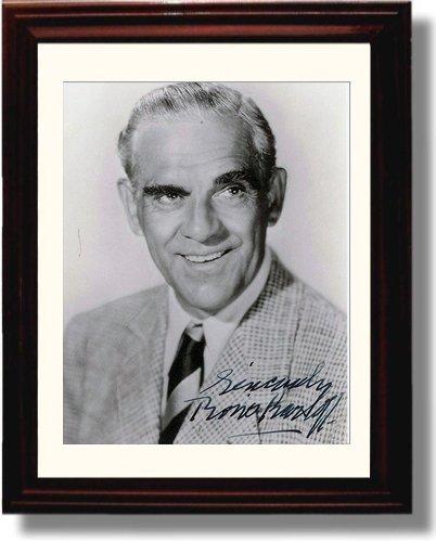 Framed 8x10 glossy print of Boris Karloff with a printed signature, showcasing classic horror film memorabilia.