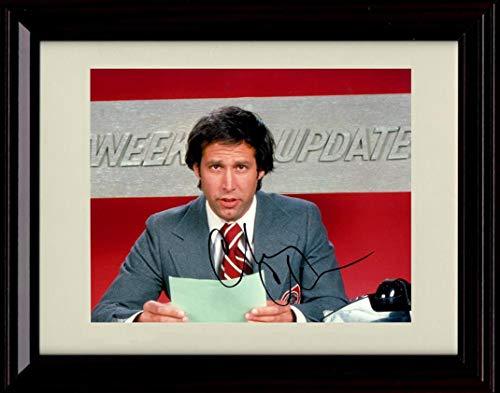 Framed 8x10 glossy print of Chevy Chase with a replica autograph, perfect for SNL fans.