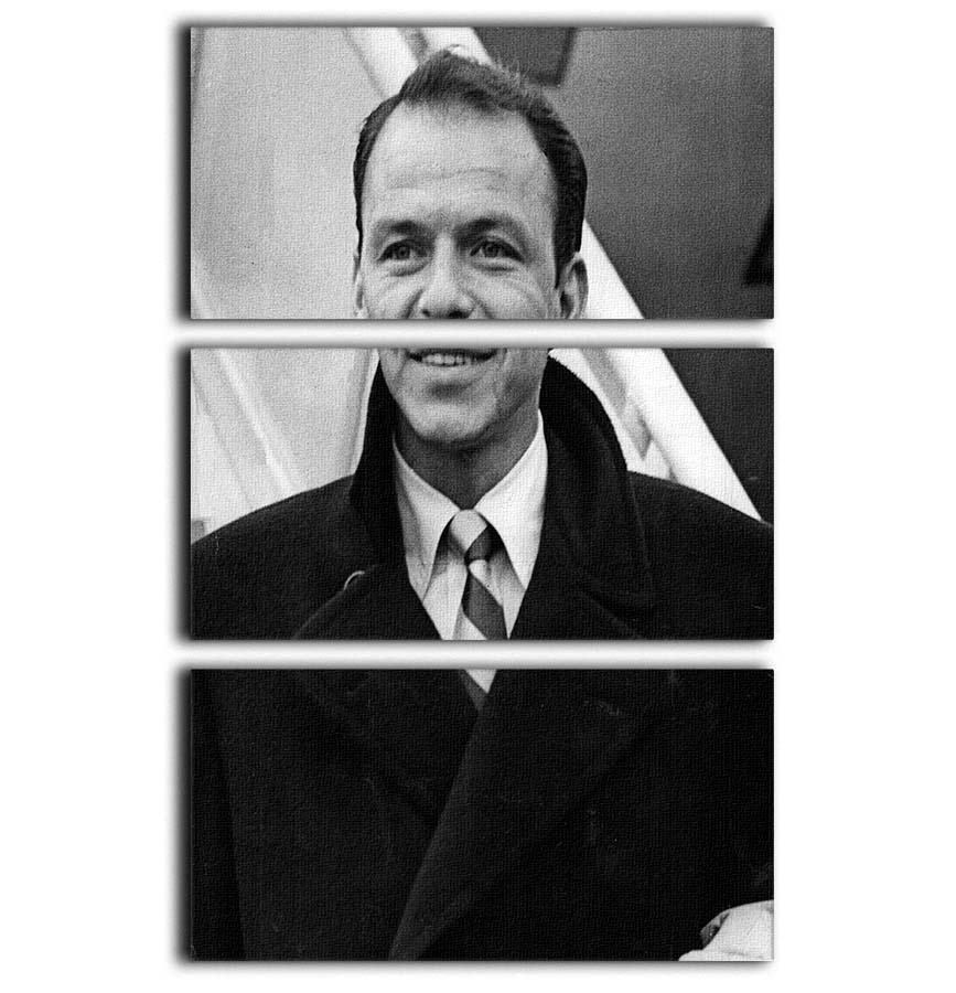 Frank Sinatra at airport captured in a stunning 3-panel canvas print, showcasing his iconic style and elegance.