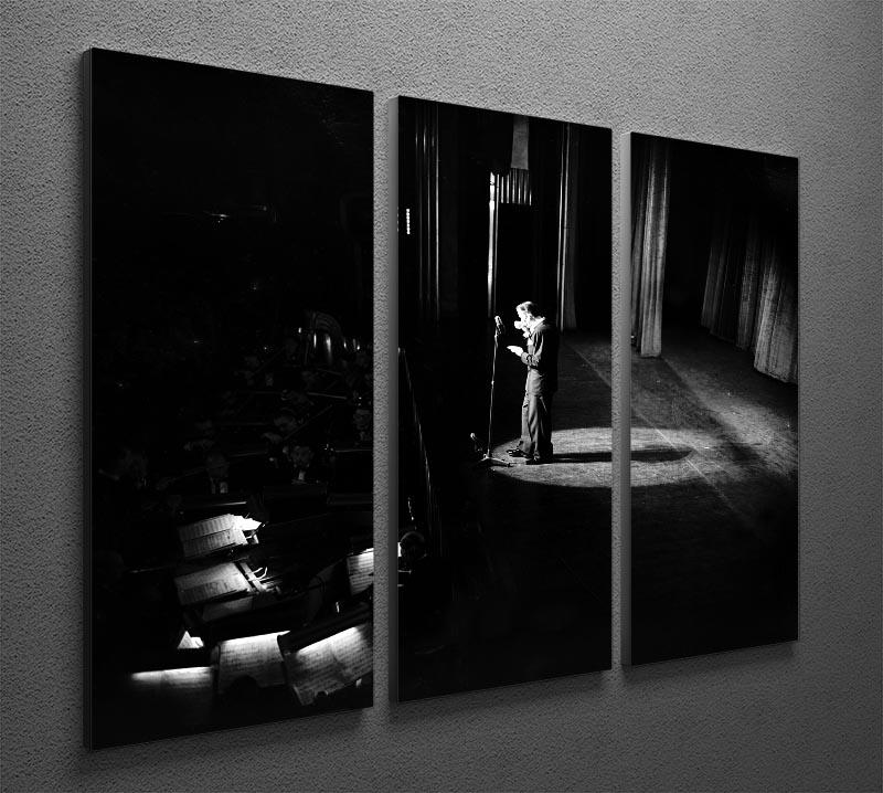 A stunning 3-panel canvas print featuring Frank Sinatra on stage, showcasing vibrant colors and intricate details.