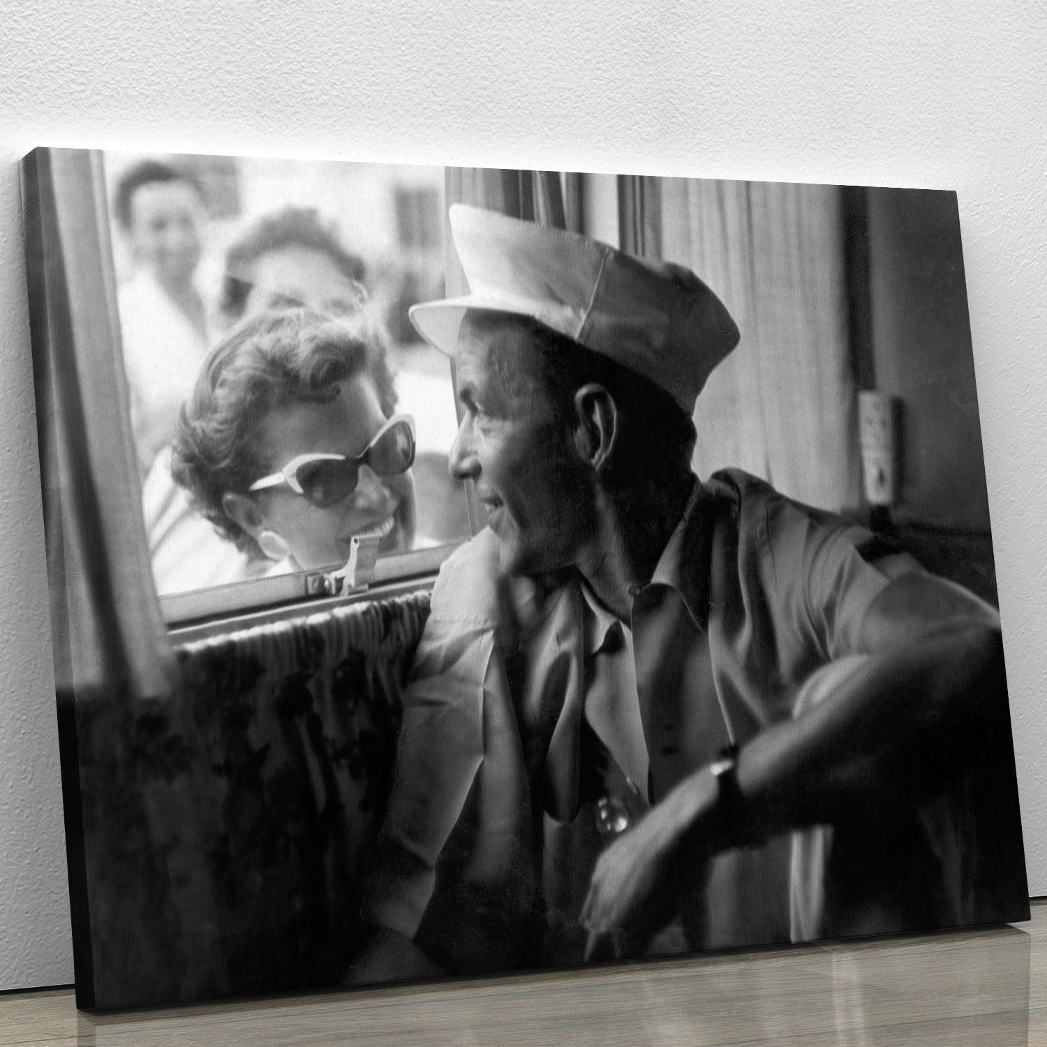 Canvas print featuring Frank Sinatra with a fan, showcasing vibrant colors and detailed imagery.