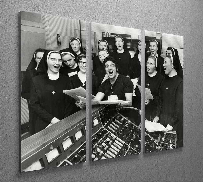 Frankie Vaughan and nuns 3-panel canvas print showcasing vibrant artwork, perfect for home decor.