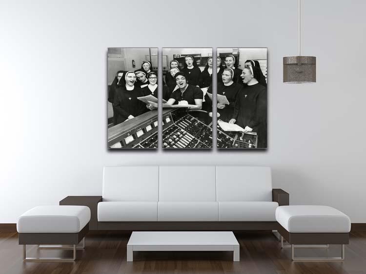 Frankie Vaughan and nuns 3-panel canvas print showcasing vibrant artwork, perfect for home decor.