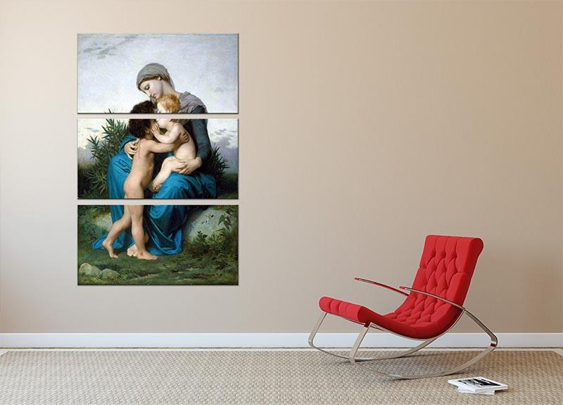 Fraternal Love By Bouguereau 3 Split Panel Canvas Print showcasing elegant artwork in three panels.
