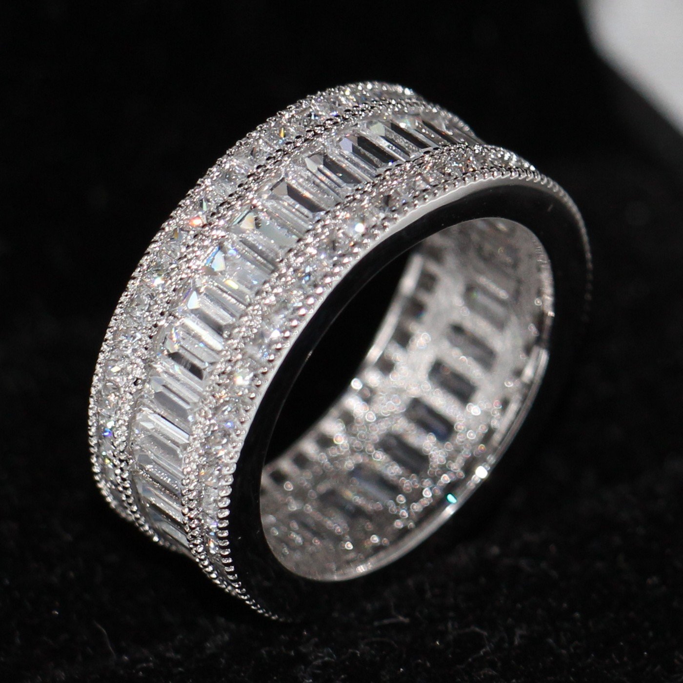 Elegant Full Princess Cut White Topaz wedding ring in 10kt white gold, showcasing its stunning design and sparkling stone.