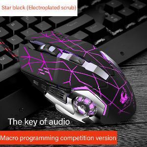 Free Wolf V5 mechanical gaming mouse with colorful LED lights and ergonomic design, featuring 6 programmable buttons.