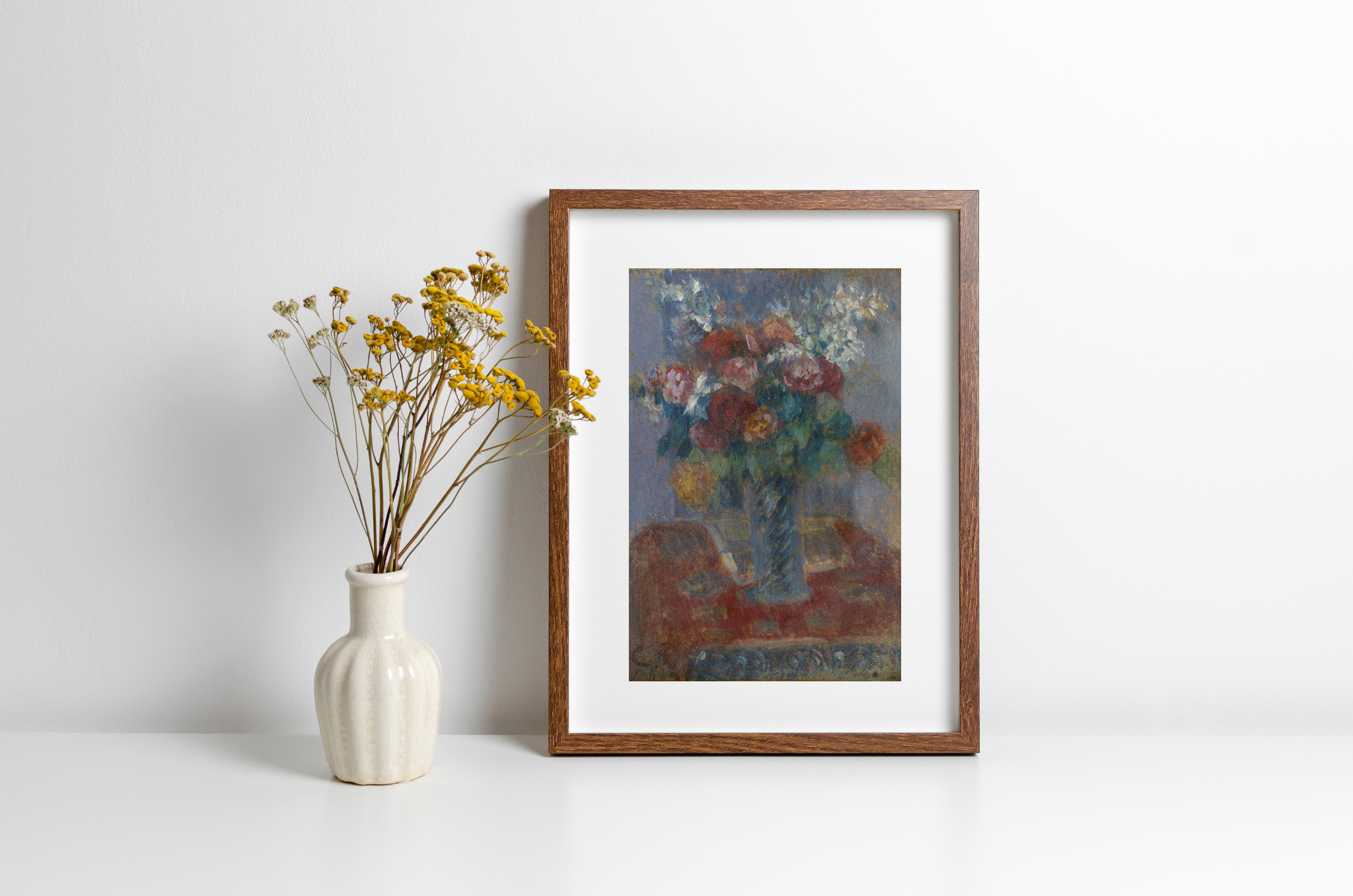 French Bouquet Art Print showcasing vibrant colors and intricate details on textured canvas, perfect for home decor.