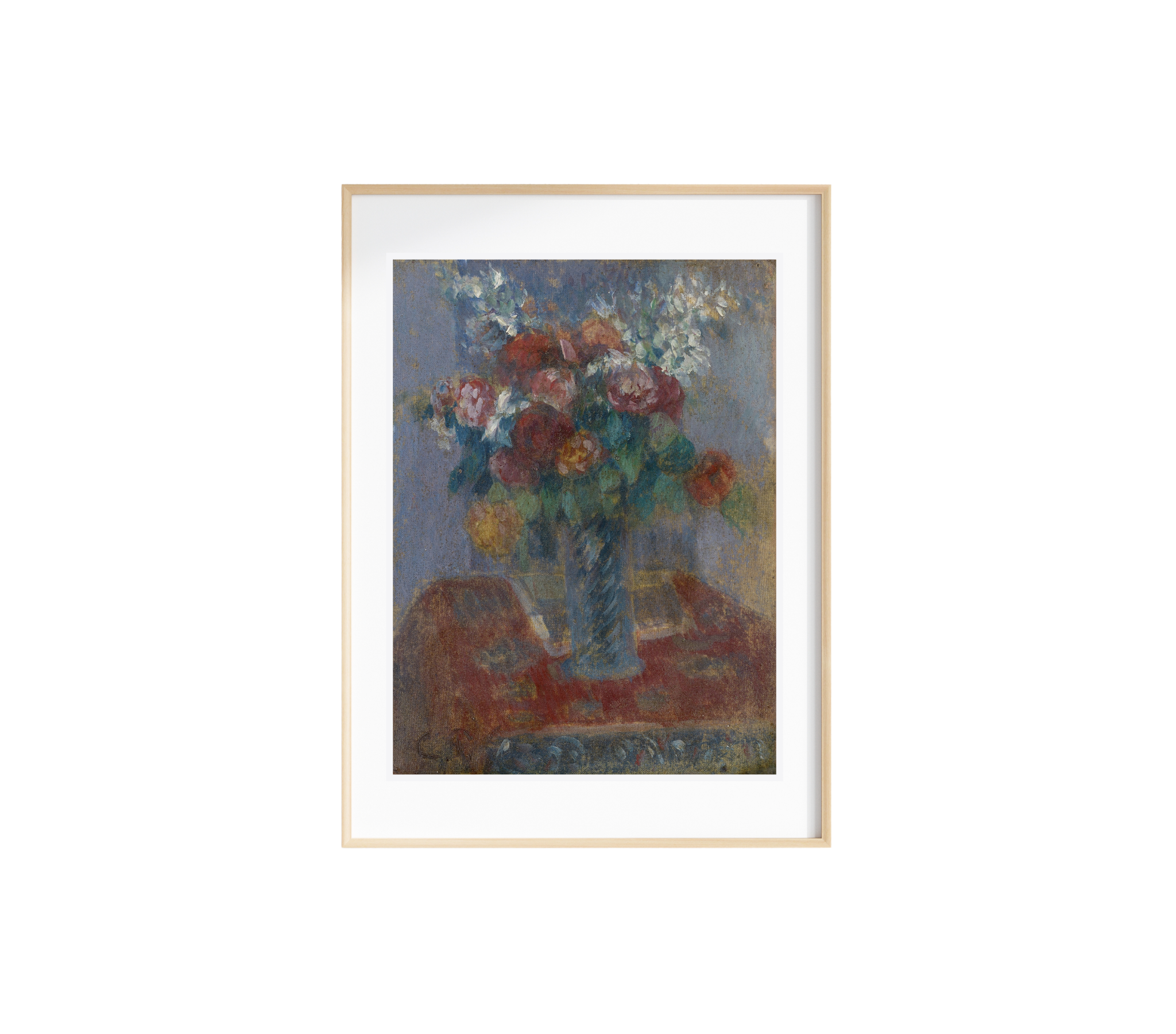 French Bouquet Art Print showcasing vibrant colors and intricate details on textured canvas, perfect for home decor.