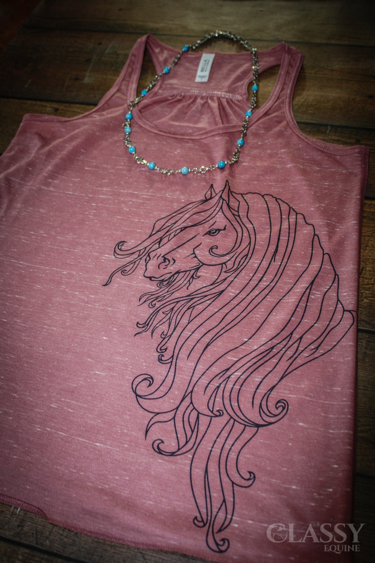 Friesian Mare tank top in Mauve Marble color, showcasing a flowy relaxed fit and stylish design.