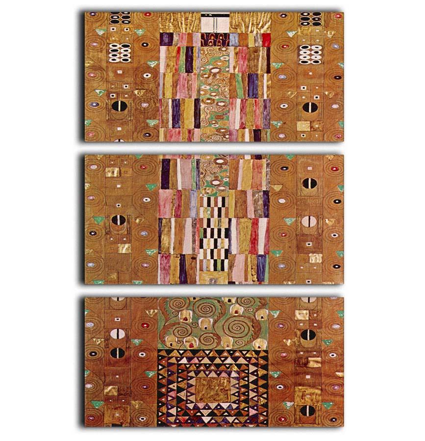 Frieze by Klimt 3 Split Panel Canvas Print showcasing vibrant colors and intricate designs across three panels.