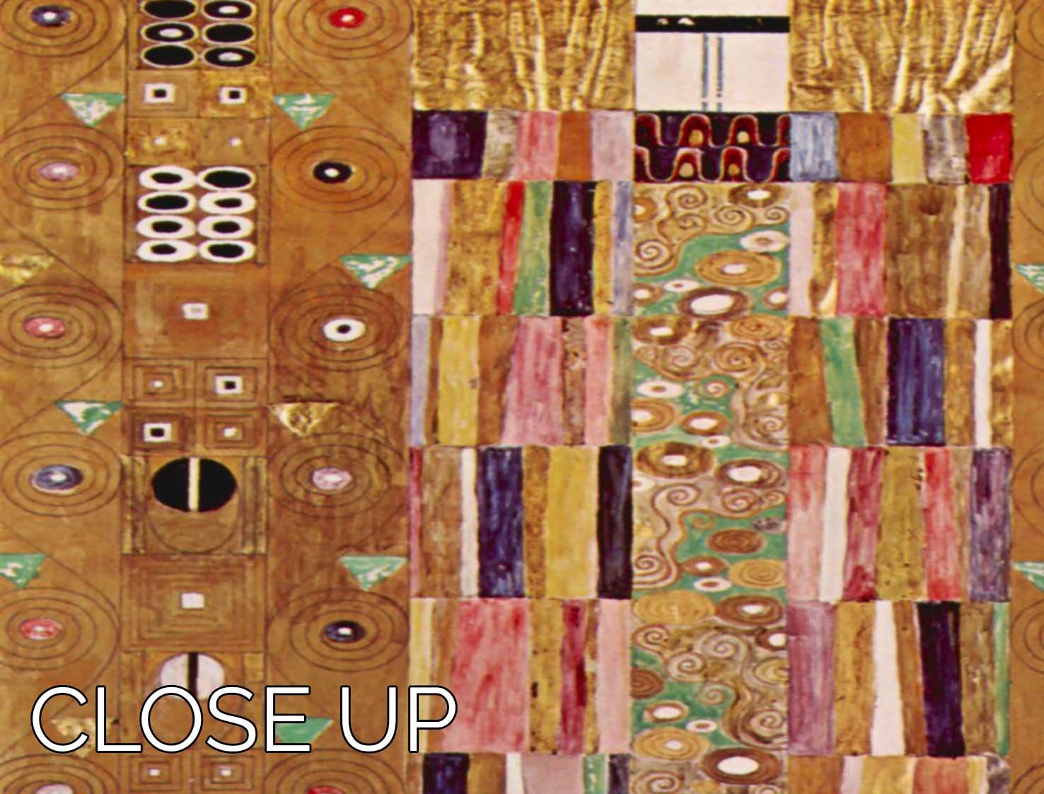 Frieze by Klimt 3 Split Panel Canvas Print showcasing vibrant colors and intricate designs across three panels.