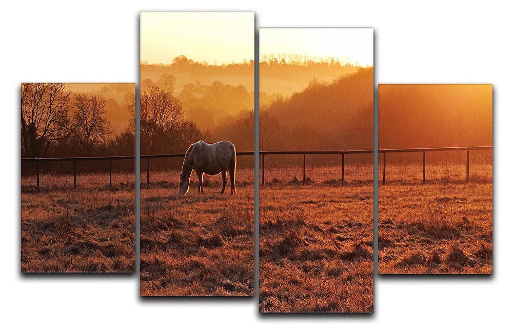 Frosty Morning 4 Split Panel Canvas artwork featuring serene winter landscape divided into four panels.