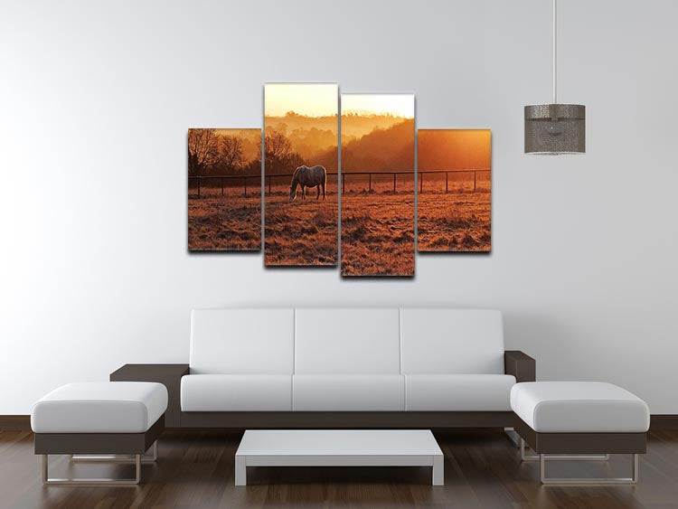 Frosty Morning 4 Split Panel Canvas artwork featuring serene winter landscape divided into four panels.