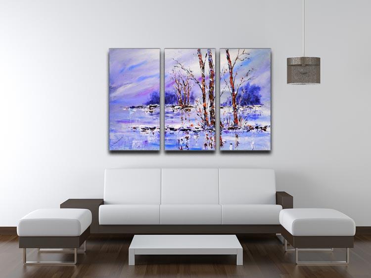 A beautiful Frozen Tree Painting displayed as a 3-panel canvas print, showcasing intricate details and vibrant colors.