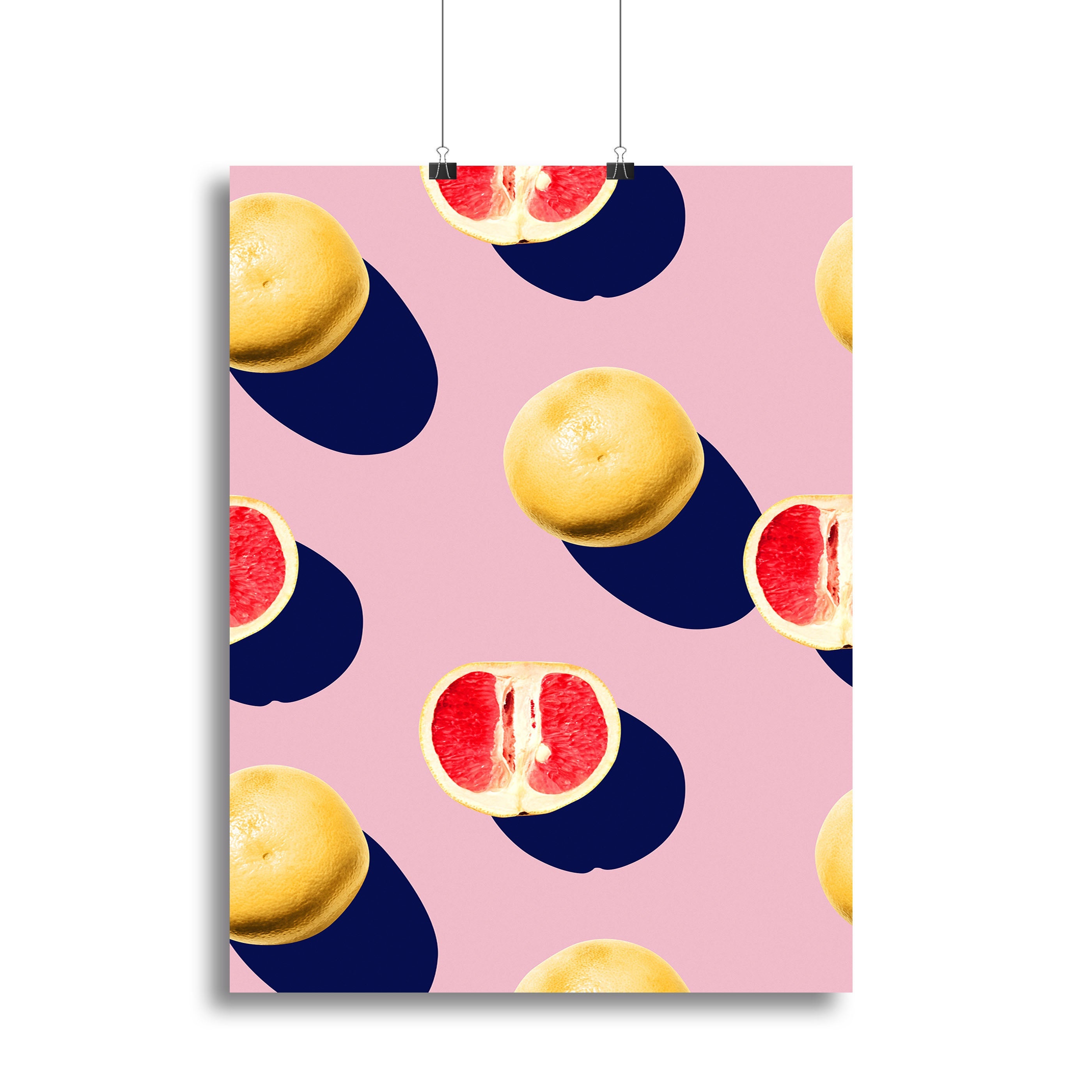 A vibrant fruit canvas print featuring an assortment of colorful fruits like apples, oranges, and berries, beautifully arranged on a textured background.